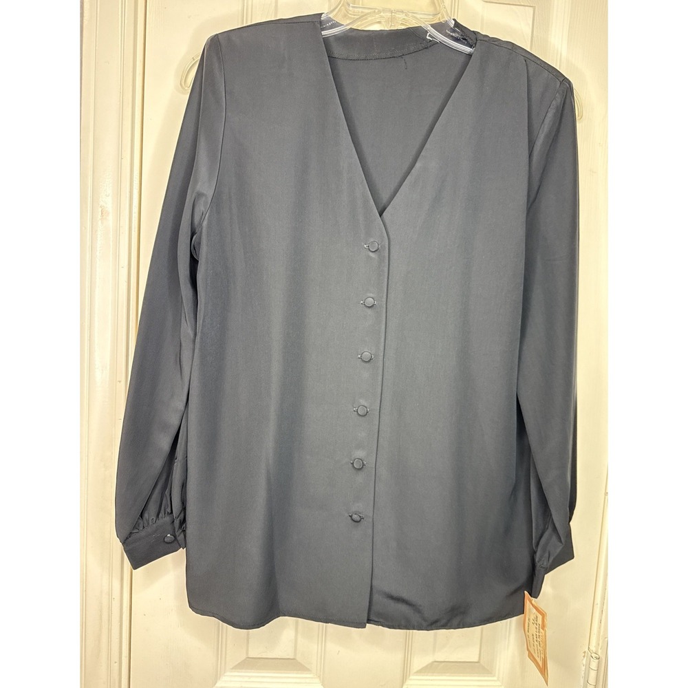Vtg NWT All-Bilt Uniform Fashion Button Up Shirt Black Polyester Blouse Size 8 R